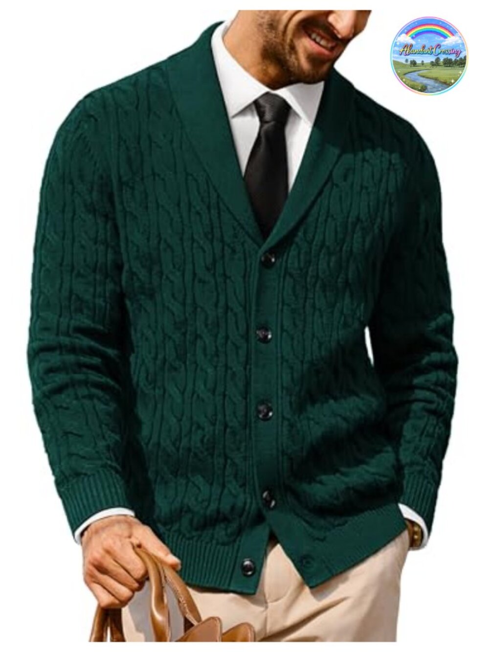 Men's Cable Knit Shawl Collar Button Down Cardigan Sweater